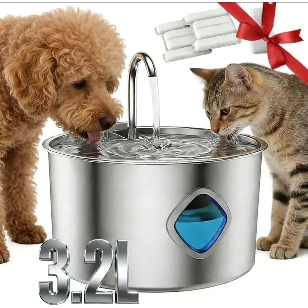Vetiflow Stainless Steel 3.2L Pet Water Fountain Triple-Defense PRO Technology